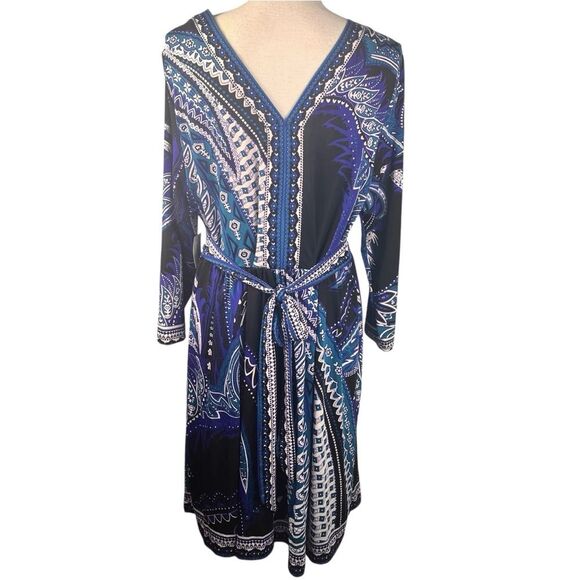 ECI Dresses & Skirts - New ECI Blue Black Dress XXL Stretch V Neck Tie Back Office Date Night Church